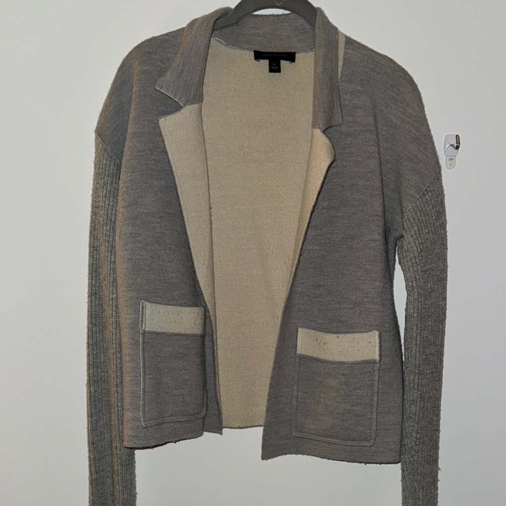 Gray and Beige Open Front Cardigan
